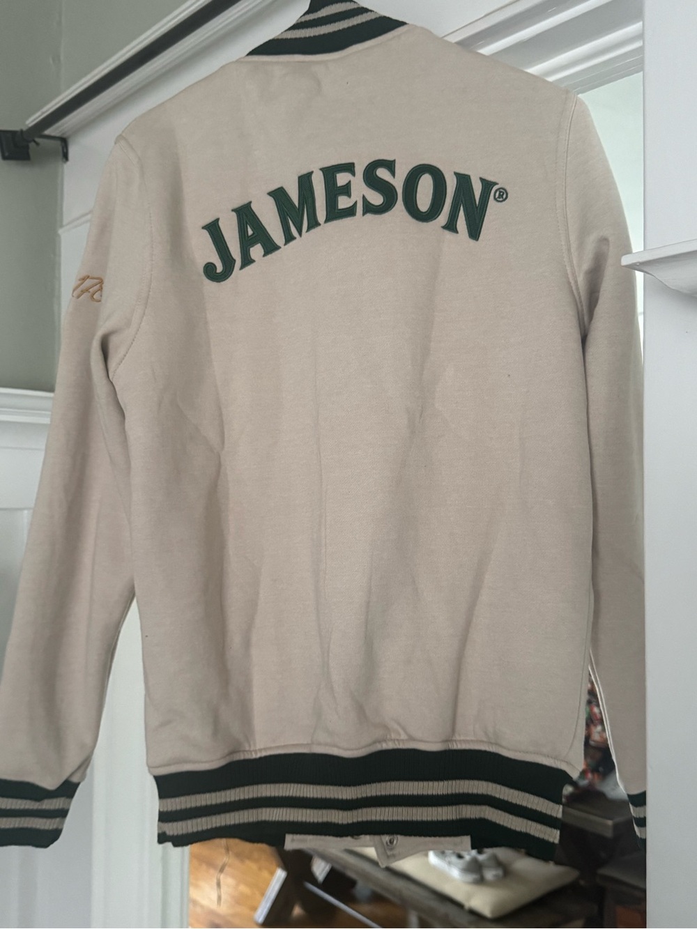 Beige and Dark Green Men's Sweater Jacket